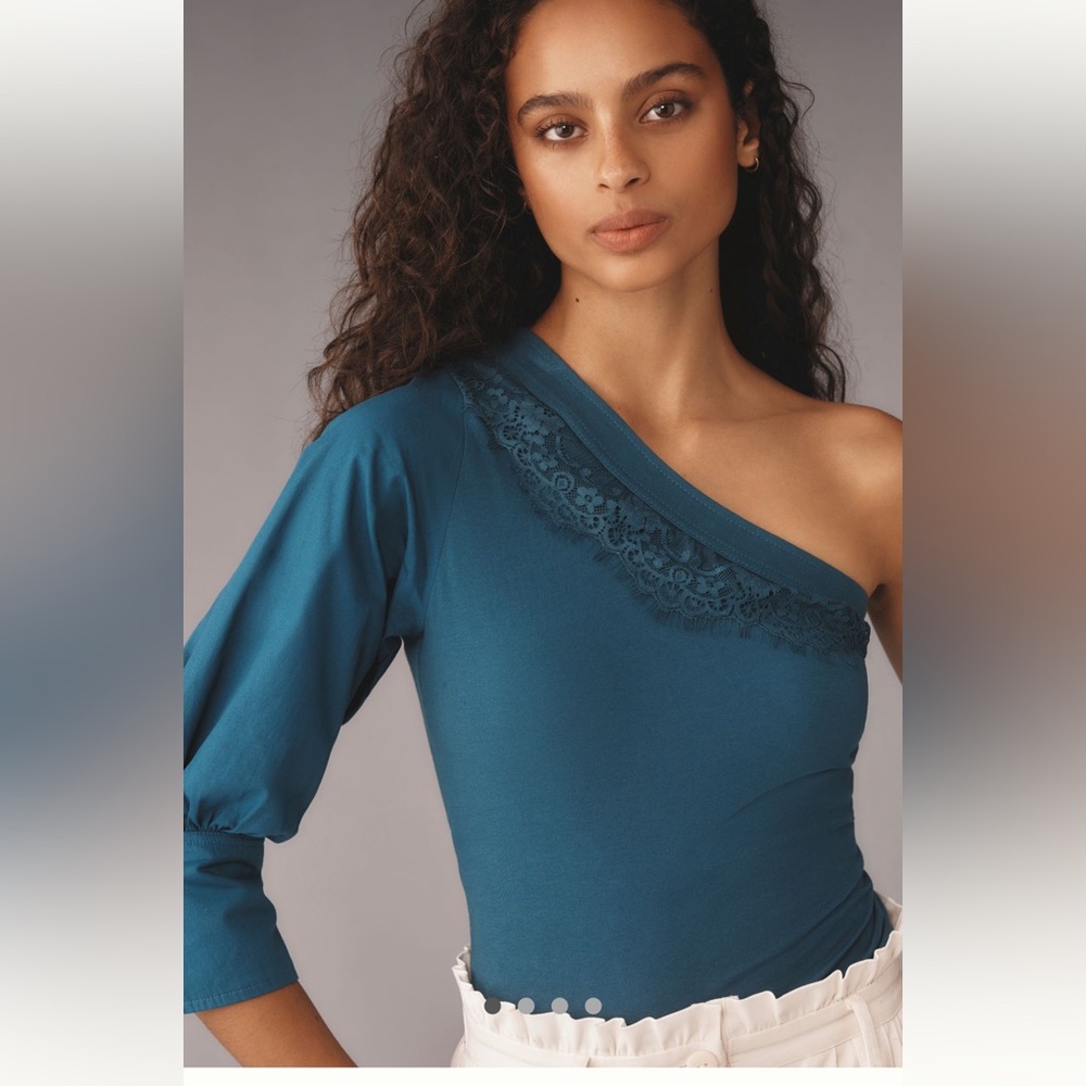NWT Anthropologie  One-Shoulder Puff Sleeve Top XL cotton